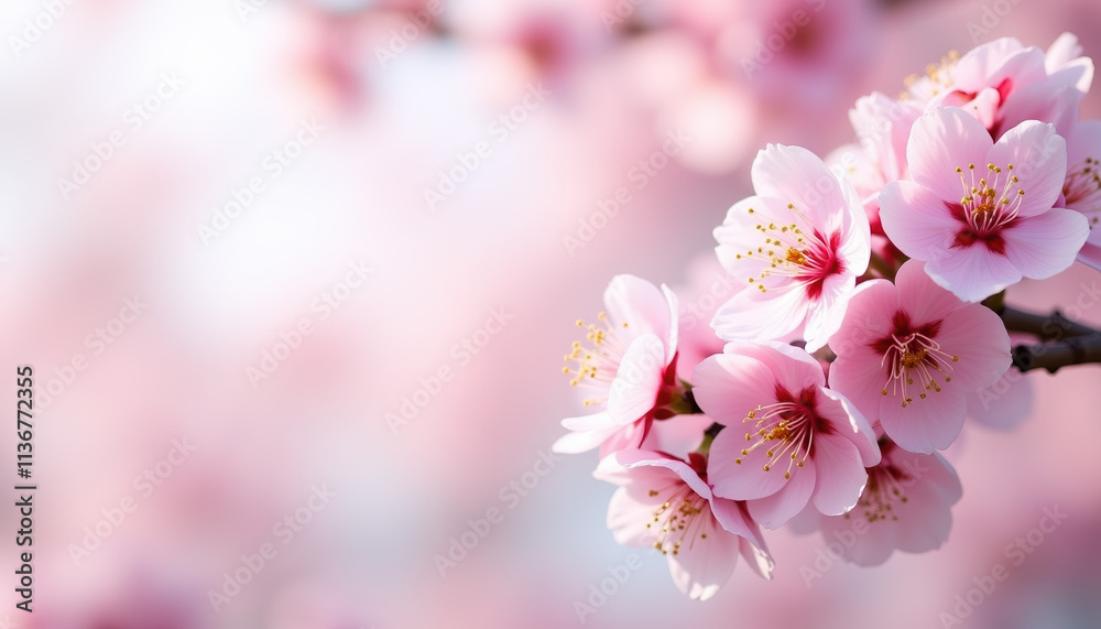 Pink cherry blossoms blooming in spring with a soft, delicate background Pink cherry blossoms blooming in spring with a soft, delicate background