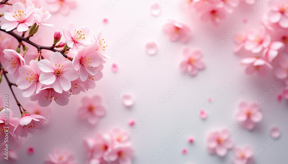 Pink cherry blossoms blooming in spring with a soft, delicate background Pink cherry blossoms blooming in spring with a soft, delicate background