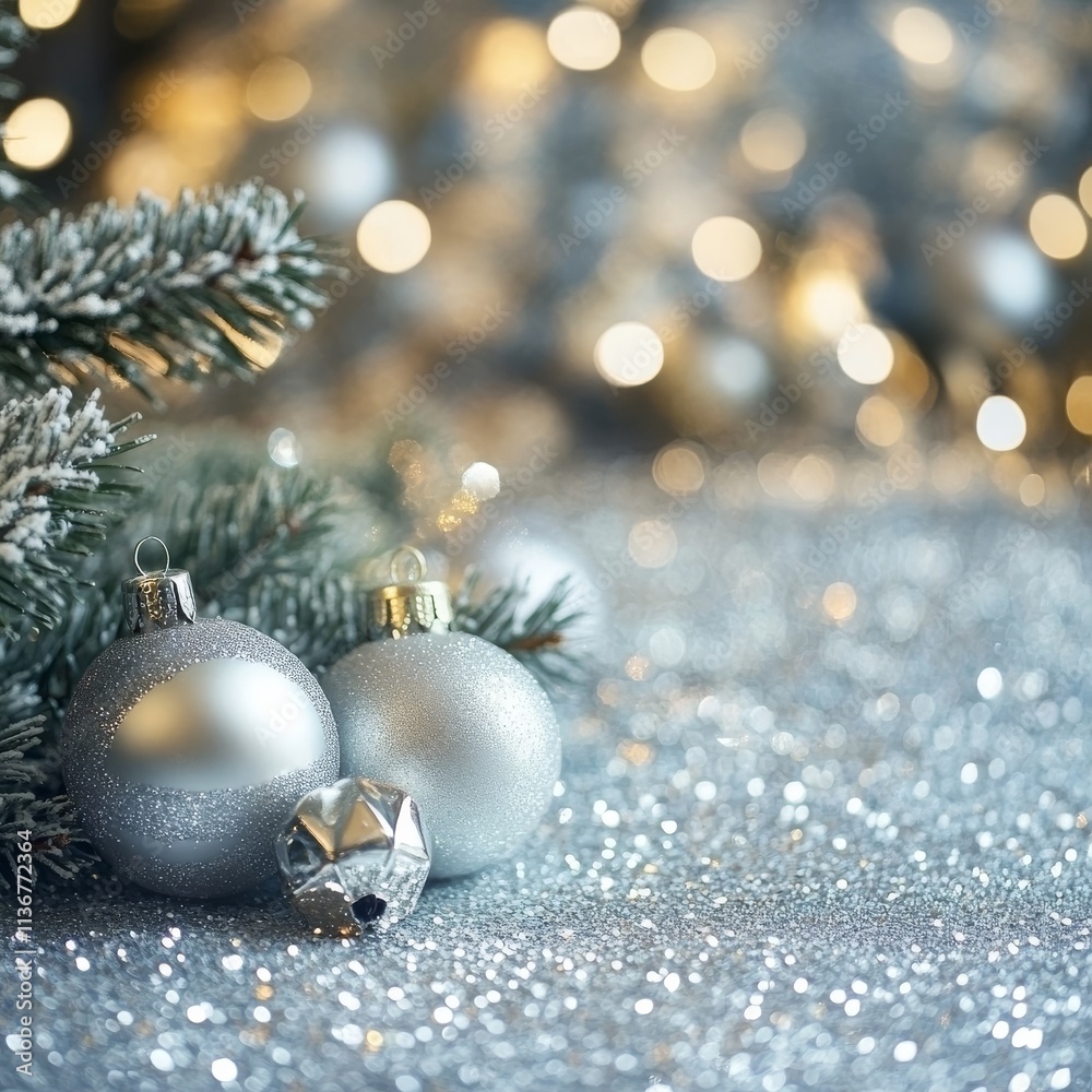 Xmas toys on blurred silver Xmas toys on blurred silver