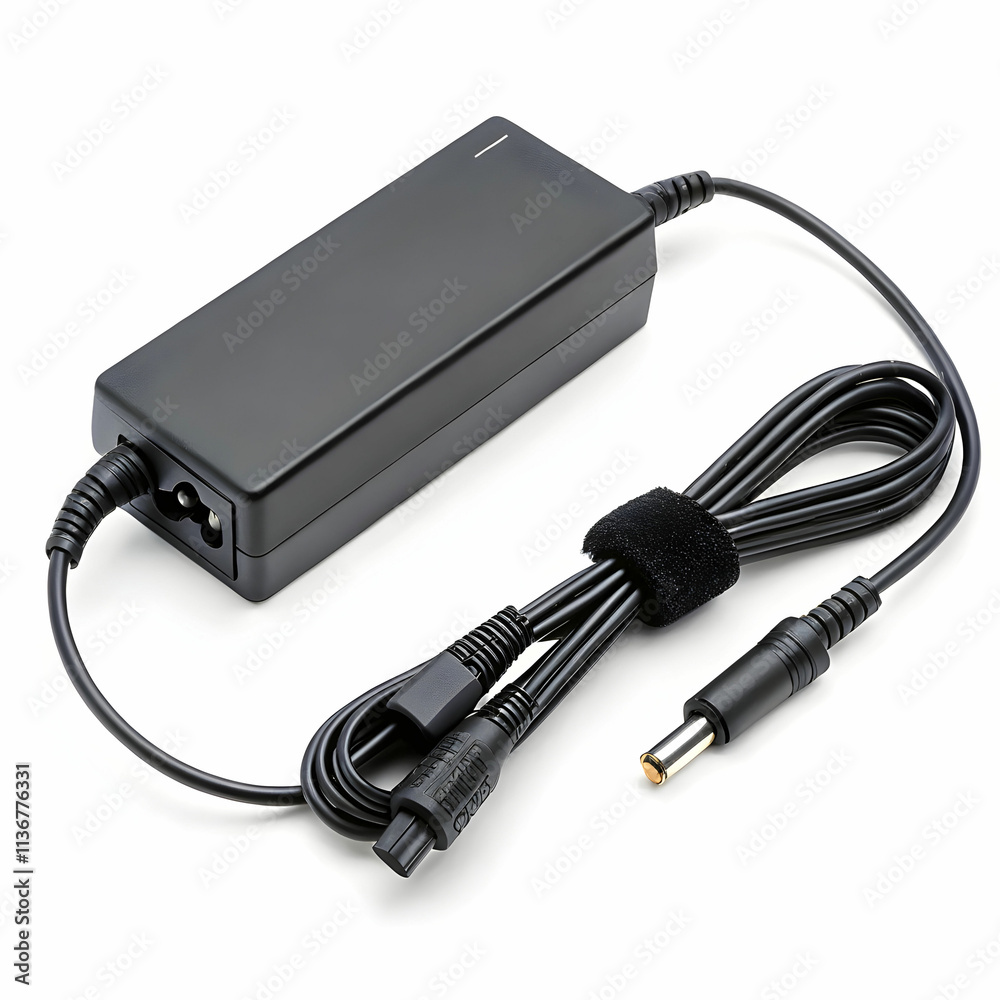 A laptop power adapter provides electrical power to a laptop, converting A laptop power adapter provides electrical power to a laptop, converting