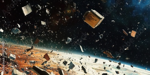 Space Debris Orbital Junk Earth Orbit Satellite Fragments Cosmic Waste Environmental Hazard photo