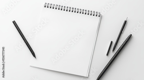 Wallpaper Mural Blank Spiral Notebook Black Pens Office Supplies Stationery Mockup Torontodigital.ca