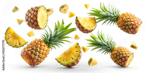 Fresh Pineapple Isolated on White Background – High-Quality Image with Full Depth of Field.