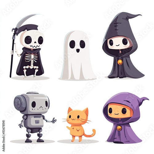 cute characters in different styles grim isolated on transparent background png