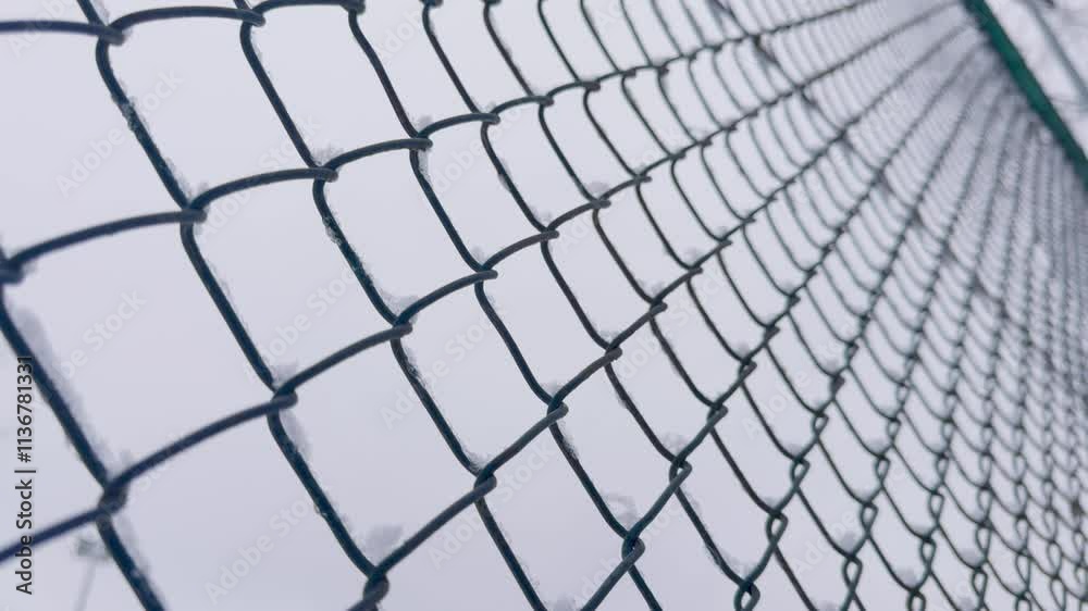 A CloseUp View of a Protective Wire Fence Set Against a Dramatic Gray Sky Above