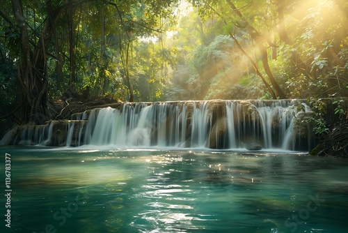 Erawan waterfall in Kanchanaburi province, Thailand.