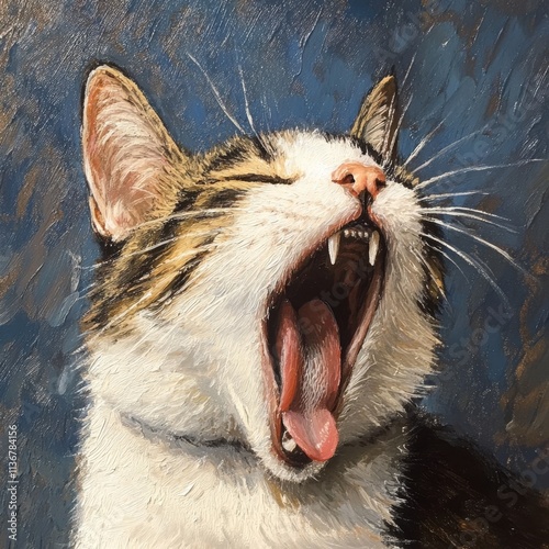 Feline stretching its maw
