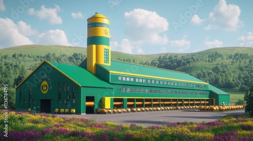 Renewable Energy in Rural Areas A biomass facility converting organic waste into renewable energy in the countryside One main object high quality very detailed Professional image photo