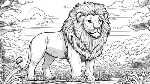 Majestic lion standing in African savanna. (1)