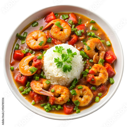 spicy cajun shrimp etouffee on transparent background photo