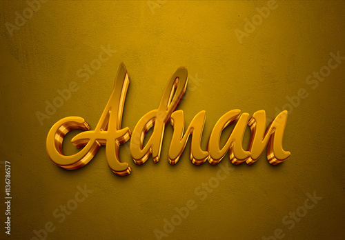 Golden 3D editable text effect of Arabic name Adnan. photo