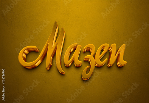 Golden 3D editable text effect of Arabic name Mazen. photo