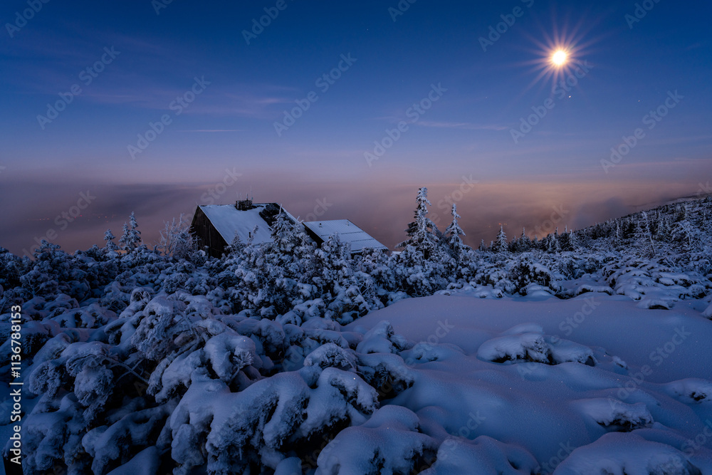 winter in Giant mountains at dusk in Poland