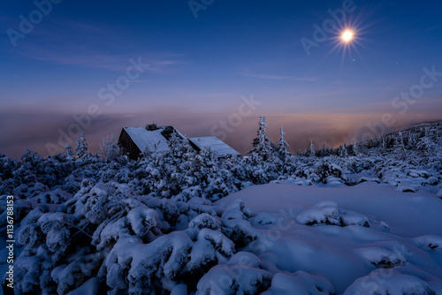 Obraz na płótnie winter in Giant mountains at dusk in Poland w salonie