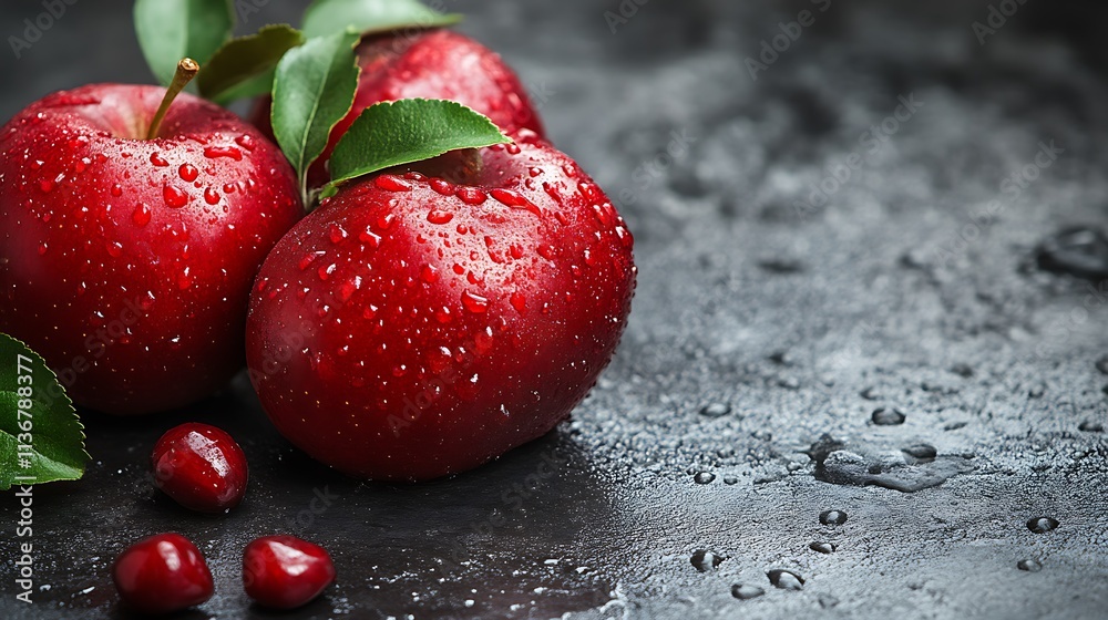 Red Apples Pomegranate Seeds Dark Background Red Apples Pomegranate Seeds Dark Background