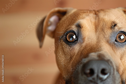 animal portraits, capture the intense gaze and dignified expression of a boxer dogs eyes and face set against a soft, blurred backdrop photo