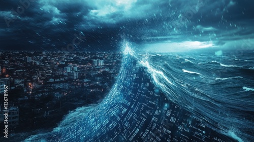 Apocalyptic Tidal Wave Crashing Over City Skyline