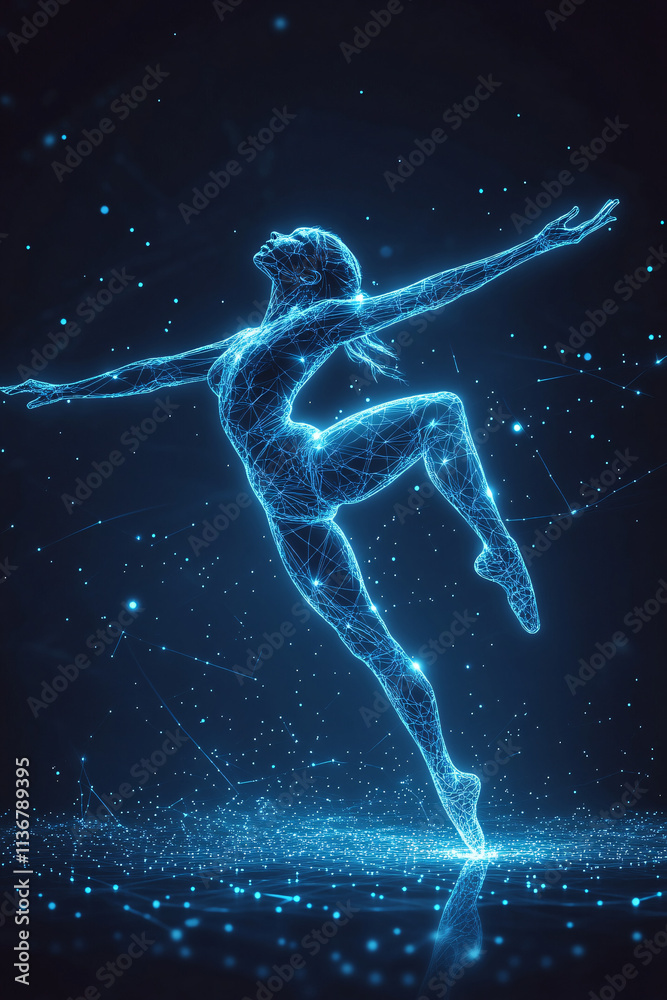 Fototapeta premium A cyber dance studio icon glowing with performance metrics, symbolizing online dance education platforms, virtual choreography tools, and student performance analytics. 