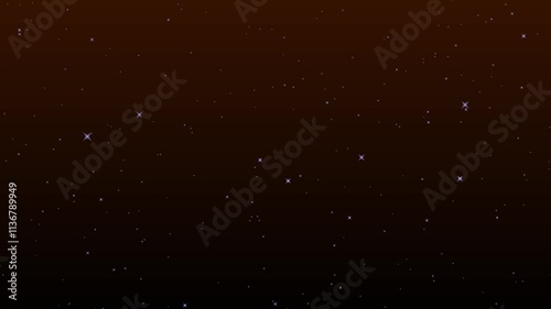 plan fixe arrière plan pour usage graphique, pour montage vidéo, animation avec de nombreuses étoiles de tailles différentes aux lueurs bleues venants rapidement vers la camera, avec teinte orangée