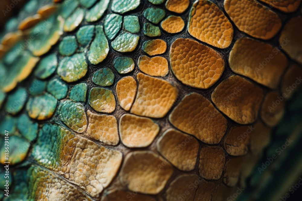Macro texture of reptile skin showcasing intricate scales and vibrant colors Macro texture of reptile skin showcasing intricate scales and vibrant colors