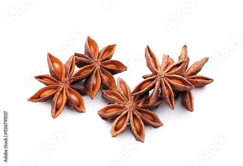 Aromatic star anise spice on white background