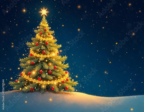 Wallpaper Mural Sparkling Christmas Tree at Night Under a Starry Sky Torontodigital.ca