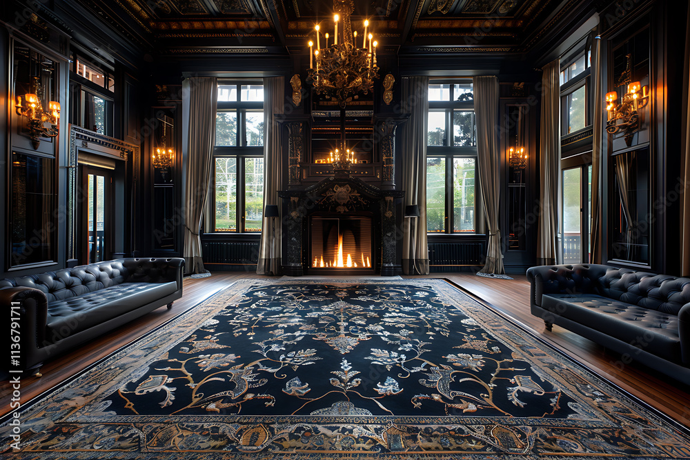 Obraz premium victorian parlor, opulent victorian parlor complete with a beautiful fireplace, luxurious silk upholstery, and plush carpets exuding warmth and luxury