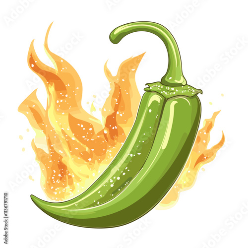 Chili Peppers with Fire Flames. Hot Chilli Pepper Spice Taste. Spicy Food. Vector illustration