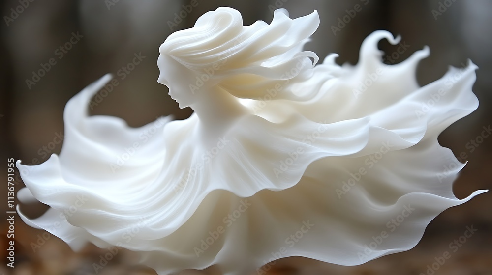 White Figure in Flowing Garment Sculpted in Motion White Figure in Flowing Garment Sculpted in Motion