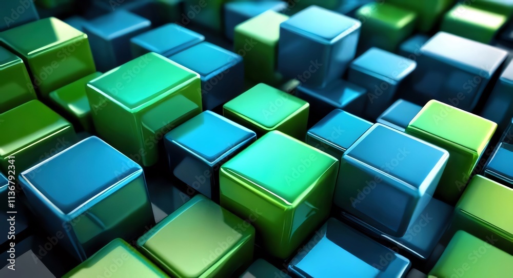Green and blue 3D blocks. Green and blue 3D blocks.