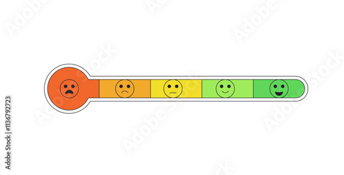 Emotion scale thermometer. Stress level measurement. Feeling and mood chart. Anger indicator symbol isolated on white background. Vector outline flat illustration
