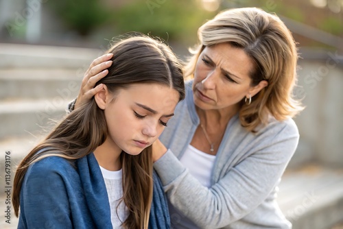 Talking about troubles. Mother and daughter is together at home.

