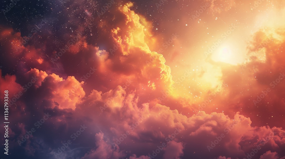 Dreamy Sunset Sky with Twinkling Stars and Clouds Dreamy Sunset Sky with Twinkling Stars and Clouds