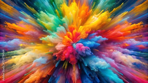 Wallpaper Mural Chromatic Explosion Central Perspective, Multicolored Powder Composition, Dynamic Radial Image, Abstract Art Concept Abstract art, color explosion, powder art Torontodigital.ca