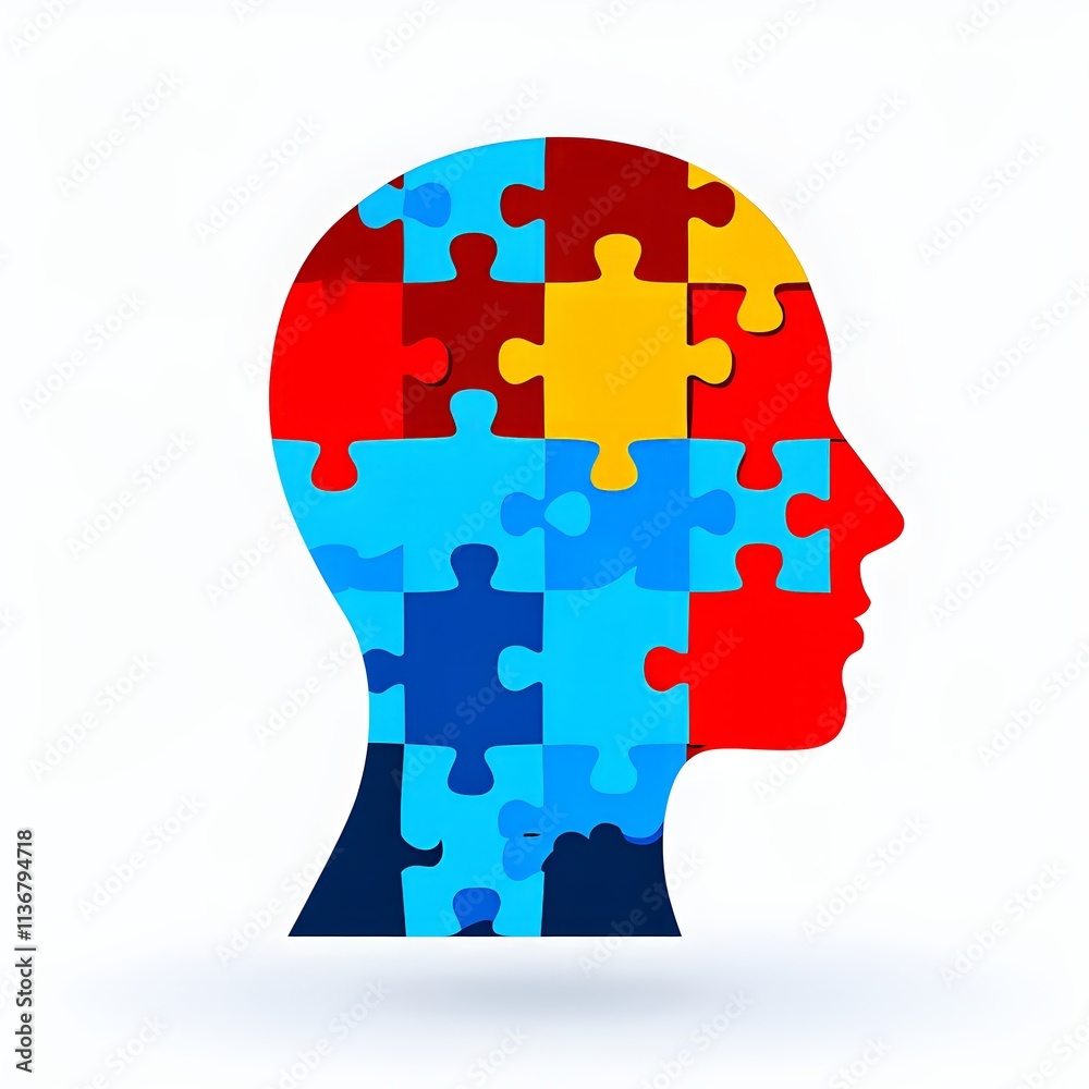 human head silhouette made from puzzle pieces, isolated on a pure background human head silhouette made from puzzle pieces, isolated on a pure background