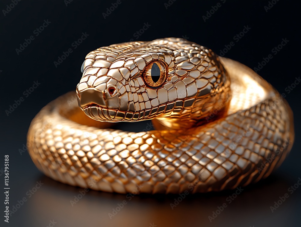 Fototapeta premium A Gold Snake Against a Black Background