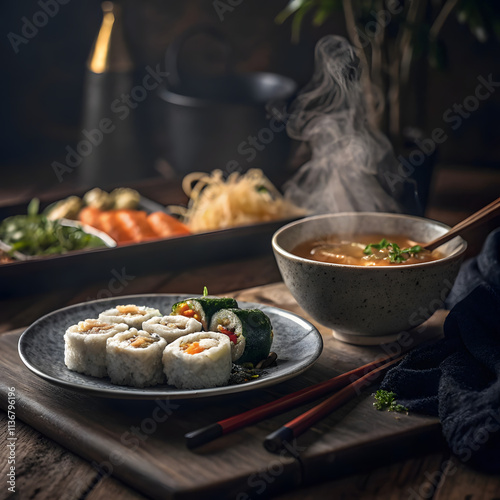 Professional Food photography for mangamagazine, moody tone, cozy light. 