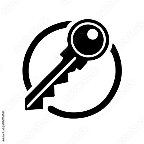 Key to Success: A minimalist, black and white icon depicting a key within a circle, symbolizing unlock, access, and potential.  