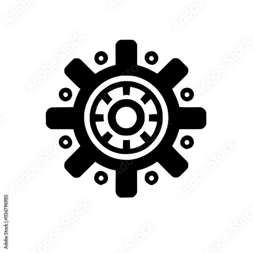 Abstract Gear Icon: An intricate black and white illustration of a gear with multiple layers and concentric circles. photo