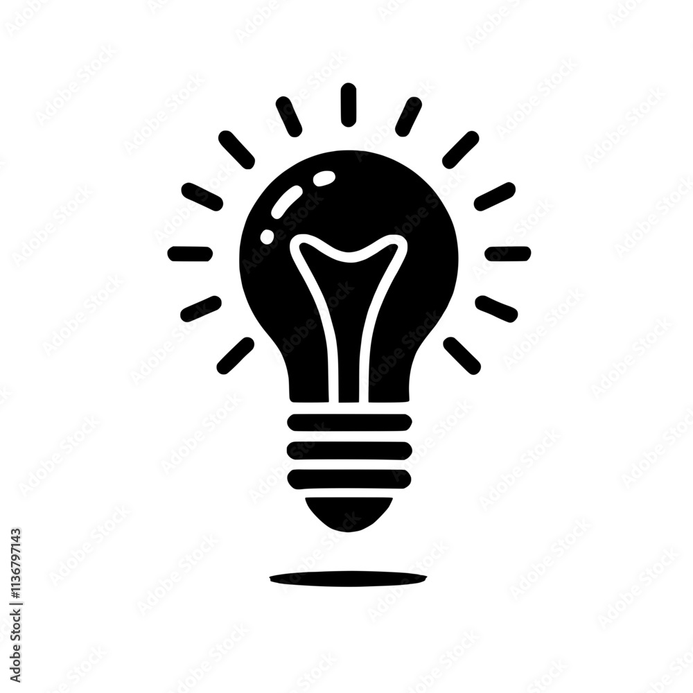Spark of Genius: A simple yet powerful black and white icon of a lightbulb radiating with inspiration, symbolizing the brilliance of new ideas. Spark of Genius: A simple yet powerful black and white icon of a lightbulb radiating with inspiration, symbolizing the brilliance of new ideas.
