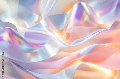 Iridescent fabric with pastel colors and flowing texture.