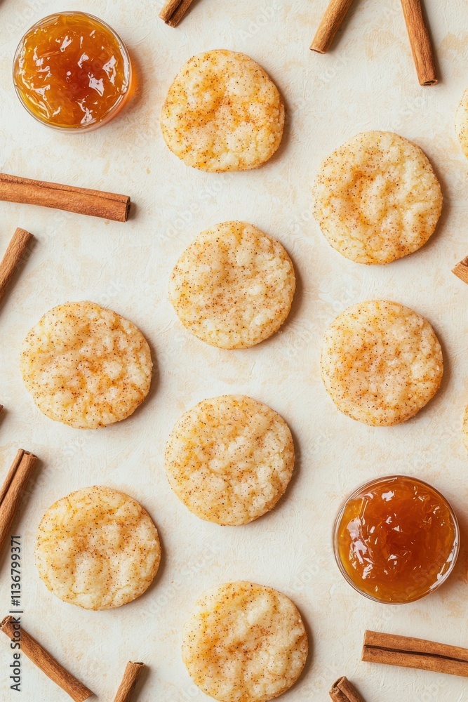 Delicious cinnamon sugar cookies with a side of jam, perfect for festive gatherings and sweet moments shared. Delicious cinnamon sugar cookies with a side of jam, perfect for festive gatherings and sweet moments shared.