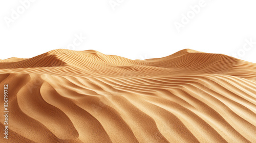 Golden sand dunes with smooth natural wavy patterns and fine texture, resembling desert landscape. Curves and ripples create calm and serene visual appearance. Isolated on transparent background, png. photo
