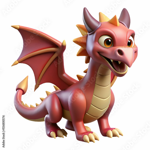 Fairytales A cute, cartoonish red dragon with large wings, bright eyes, and a friendly expression, perfect for children's illustrations and fantasy-themed designs. photo