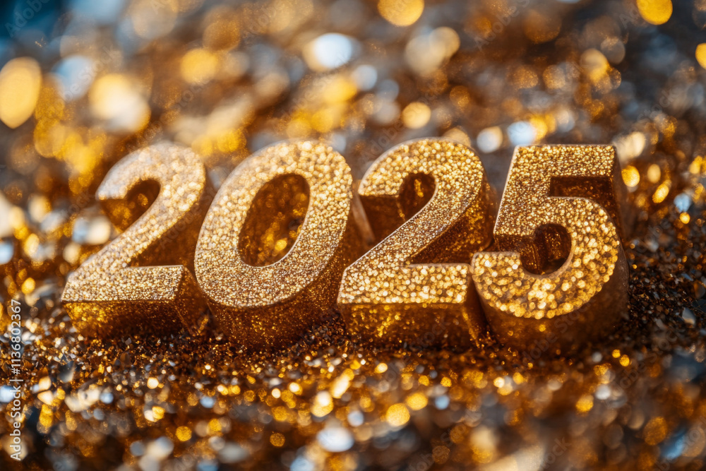 Bright lighted sign with the number 2025, surrounded by a lot of sparkles and lights, creating festive and celebratory atmosphere Bright lighted sign with the number 2025, surrounded by a lot of sparkles and lights, creating festive and celebratory atmosphere