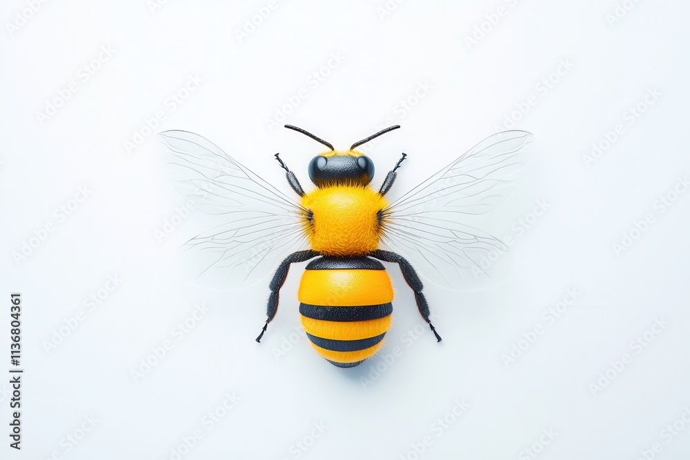 A close-up view of a vibrant yellow and black bee, showcasing its detailed body and delicate wings against a clean background. A close-up view of a vibrant yellow and black bee, showcasing its detailed body and delicate wings against a clean background.