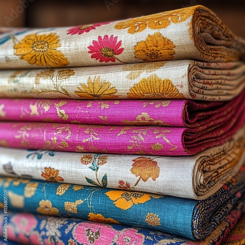 Colorful handmade fabrics display artisan workshop textile photography vibrant environment close-up view craftsmanship concept photo