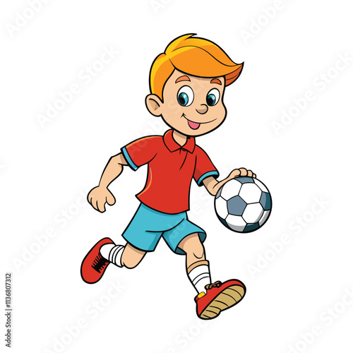 a boy is playing football carttoon illustration