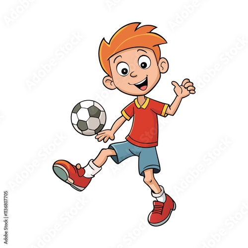 a boy is playing football carttoon illustration