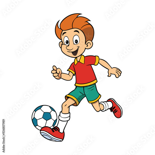 a boy is playing football carttoon illustration